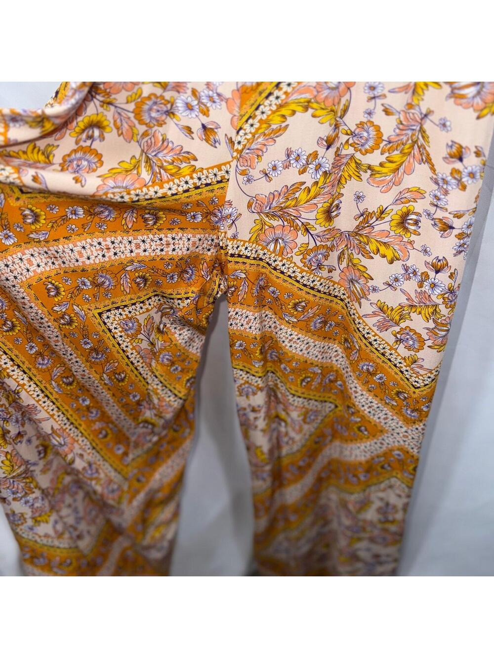 Jaase Boho Floral Maxi Dress Women’s Size Medium Yellow Pink Spaghetti Strap - Picture 4 of 7